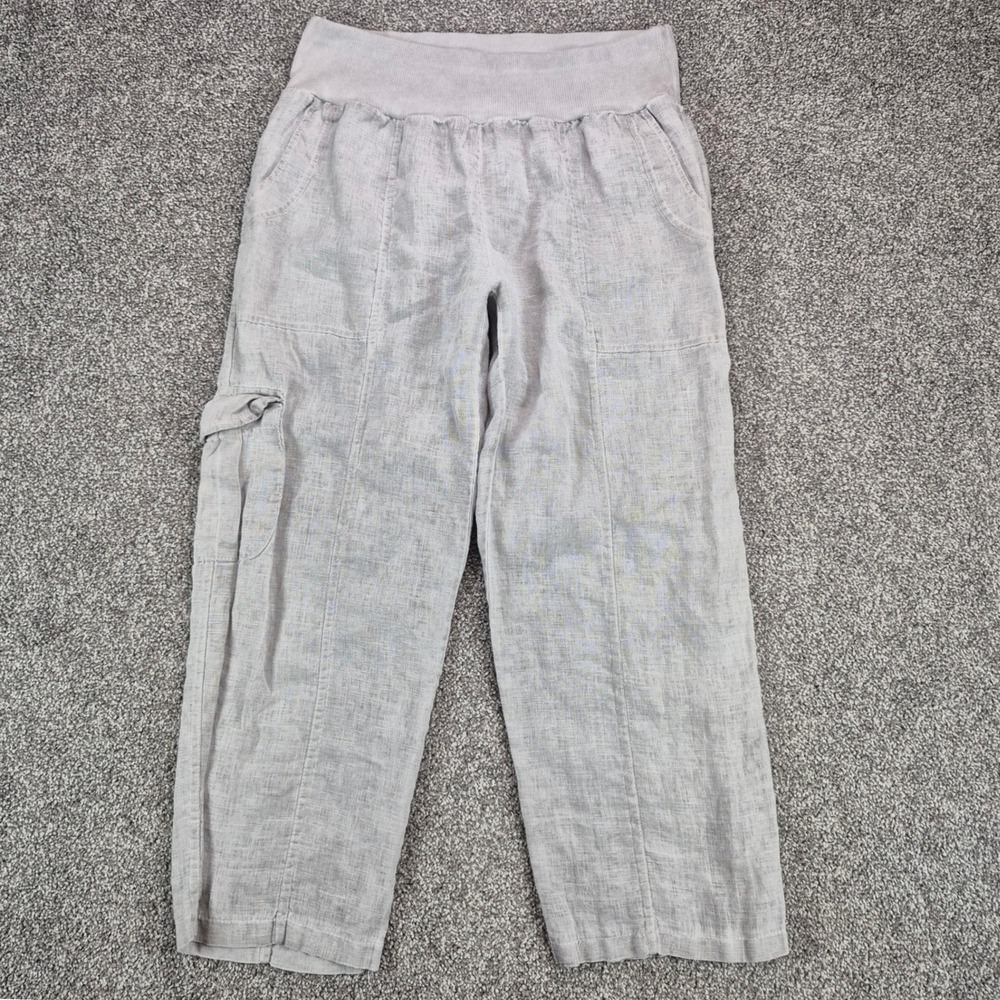 Inizio Linen Pants Womens Large Gray Cropped Made in Italy Lagenlook